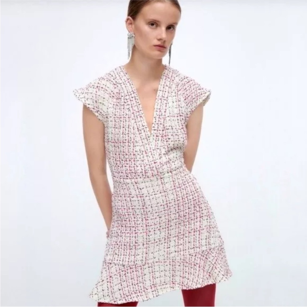 NWT ZARA Tweed Short Sleeve Dress Size M